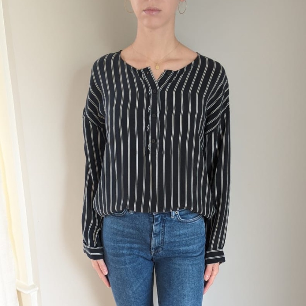 Striped washed black cupro blouse